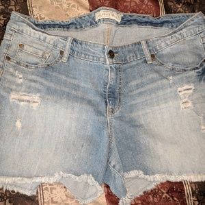 Distressed denim shorts